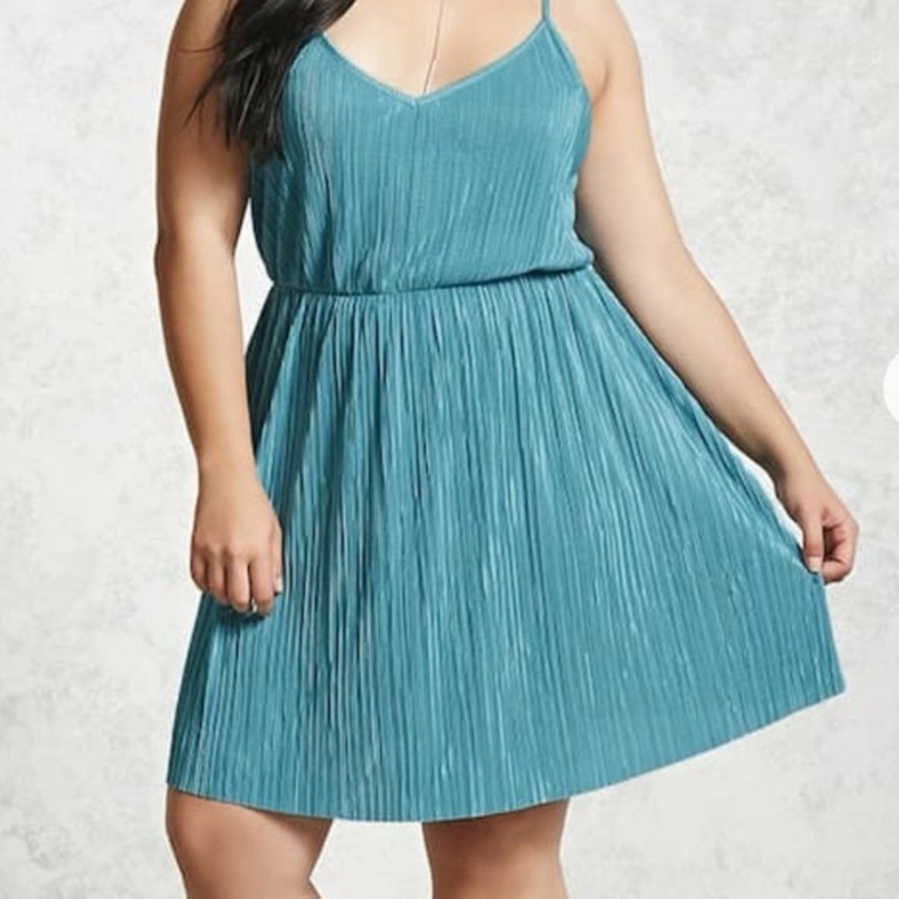 Forever 21 Teal Pleated Mini Dress